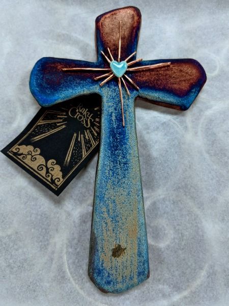 Pottery Cross, Raku Ideas, Chelan Washington, Cross Ornaments, Hand Painted Crosses, Clay Cross, Ceramic Crosses, Lake Chelan, Driftwood Art Diy