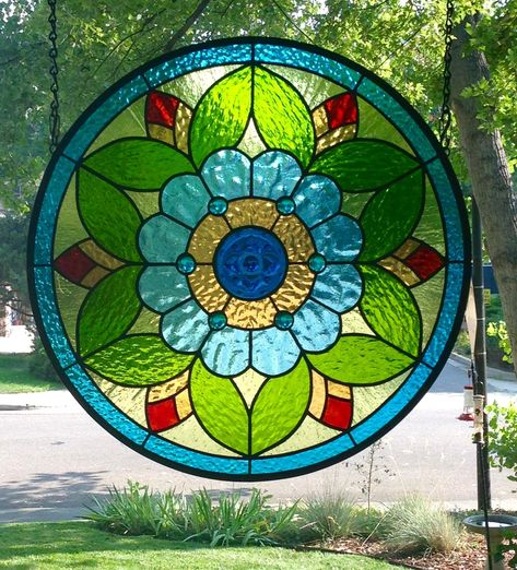 Stained Glass Panels For Windows - Foter Circular Stained Glass Patterns, Circular Stained Glass Window, Mosaic Stained Glass Ideas, Round Stained Glass Windows, Stained Glass Circles, Circular Designs, Stained Glass Rose, Glass Painting Patterns, Glass Painting Designs