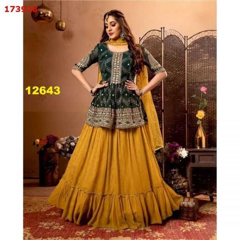 Indian Wedding Bridal Outfits, Mehendi Ceremony Outfits, Stylish Lehenga, Long Choli Lehenga, Lehenga Top, Haldi Outfits, Cotton Lehenga, Mehendi Outfits, Yellow Lehenga