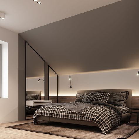 Bedroom Ideas Aesthetic Modern, Slanted Roof Bedroom, Bedroom Slanted Walls, Attic Bedroom Ideas Aesthetic, Slanted Wall Bedroom, Bedroom Attic Ideas, Slanted Ceiling Bedroom, Sloped Ceiling Bedroom, Attic Bedroom Ideas