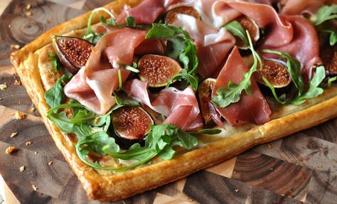 Fresh Fig & Prosciutto Puff Pastry Tart | D'Artagnan Prosciutto Puff Pastry, Australian Christmas Desserts, Fig And Prosciutto, Fig Prosciutto, Feast Recipes, Fresh Appetizers, Fig Tart, Puff Pastry Tart, Fig Recipes