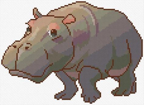 Hippo Cross Stitch, Cross Stitch Calculator, Animal Cross Stitch Patterns, Africa Safari, Pet Holiday, Online Pattern, Animal Clipart, Cross Stitching, Safari Animals