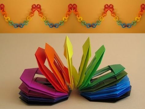 This fun and easy origami unit can be made into a chain or a paper slinky toy! Easy to follow instructional video. Origami Lamps, Origami Toys, Origami Step By Step, Origami Kusudama, Geometric Origami, Origami Models, Origami And Kirigami, Modular Origami, Paper Chains