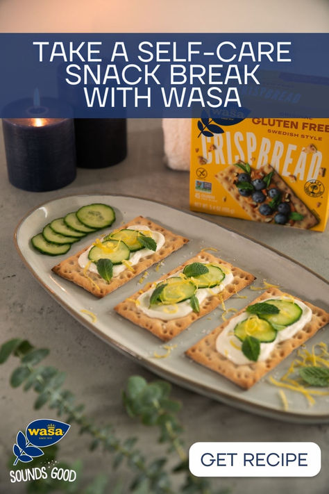 Treat yourself to an at-home spa experience and pair it with our cooling cucumber crispbreads. Boho Dinnerware, Cucumber Snack, Lemon Snack, Crisp Bread, Lemon And Mint, Gluten Free Crackers, Healthy Protein Snacks, Boxed Cake, Clean Eating Recipes For Dinner