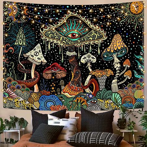 Moon Phase Tapestry, Mushroom Tapestry, Hippie Bedroom Decor, Hippie Wall Art, Burning Sun, Tapestry For Bedroom, Trippy Tapestry, Hippie Bedroom, Art Hippie