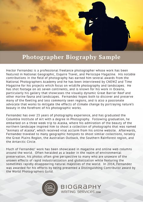 Photographers Bio, Photography Assignments, Feature Article, Freelance Photographer, Time Magazine, National Geographic, Your Name, Social Media, Media