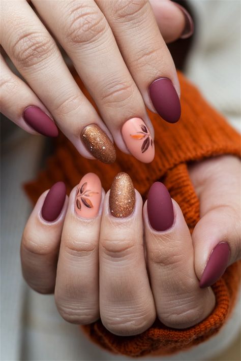 Embrace the beauty of autumn with these cozy oval fall nail ideas that capture the essence of the season. Imagine soft burnt orange hues and delicate gold accents, perfect for sipping cider or pumpkin picking. The elegant oval shape complements your fingers beautifully, making it a go-to style for any autumn occasion. Elevate your nail game and inspire your next salon visit with this chic look! Dusty Rose Fall Nails, Fall Nails Oval Shape Short, Fall Nails Oval Shape, Neat Nails, Fall Ball, Fall Nail Ideas, Fall Nail Art Designs, Cute Simple Nails, October Nails