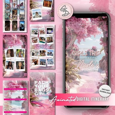 Digital Itinerary Design, Event Itinerary, Birthday Itinerary, Itinerary Invitation, Itinerary Design, Editable Planner, Itinerary Template, Birthday Weekend, Trip Itinerary