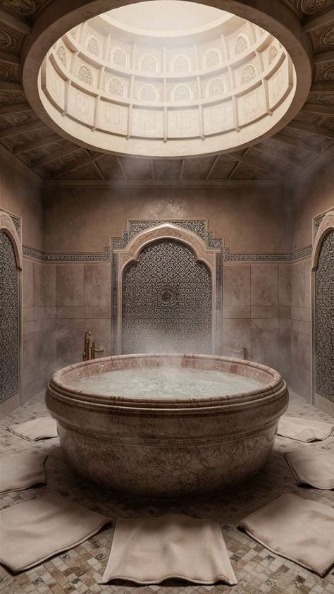 Arabian Style Bathroom, Moroccan Spa Bathroom, Moroccan Hammam Design, Moroccan Spa Design, Turkish Bathroom Ideas, Arabian Bathroom, Medieval Bathroom, Palace Bathroom, Hammam Bathroom