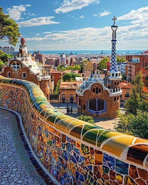 Park Guell, Spain 🇪🇸 Guell Park, Barcelona Park Guell, Parque Guell, Park Guell Barcelona, Moodboard Art, Parc Guell, Barcelona Architecture, Park Guell, Park Güell