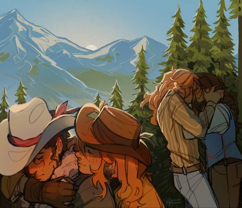 Lesbian Cowboy, Mountain Reference, Cowgirl Oc, Gay Cowboy, Brokeback Mountain, Cowboy Aesthetic, Cowgirl Art, Cowboy Art, Baby Cowboy