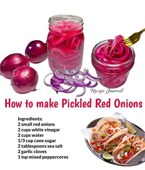 Picked Red Onions, Onion Pickle, Cooking Easy Recipes, Pickled Vegetables Recipe, Red Onion Recipes, Spiced Butter, Pickled Cabbage, Easy Recipes For Beginners, Romantic Dinner Recipes