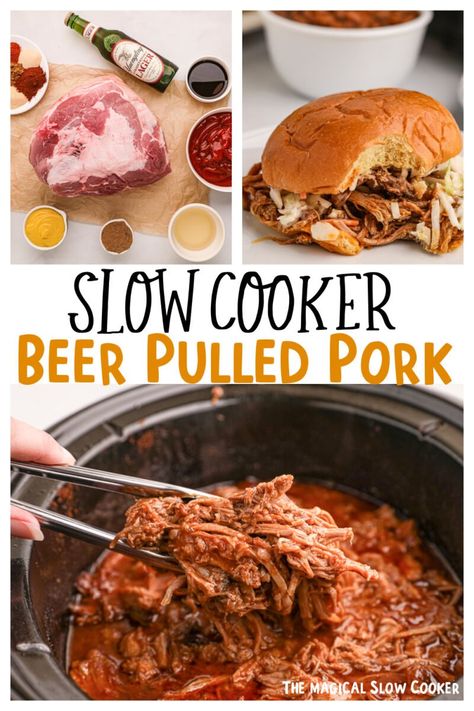 Beer Pork Roast Slow Cooker, Beer Pulled Pork Slow Cooker, Pulled Pork Crock Pot Recipes Bbq Barbecue Sauce, Pulled Pork Beer Recipe, Pork Roast Pulled Pork Crockpot, Pulled Pork Crock Pot Recipes Root Beer, Barbeque Sandwiches, Root Beer Pulled Pork, Savory Sandwiches