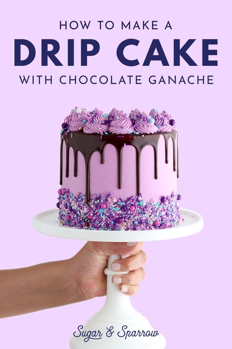 Best Ganache For Drip Cake, Ganache Cake Drip, Chocolate Drip Cake With Sprinkles, Pink Cake Chocolate Drip, Cake With Ganache Topping, Chocolate Candy Cake Decoration, Chocolate Ganache Drip Recipe, Drip Ganache Recipe, Ganache Drip Cake Tutorial