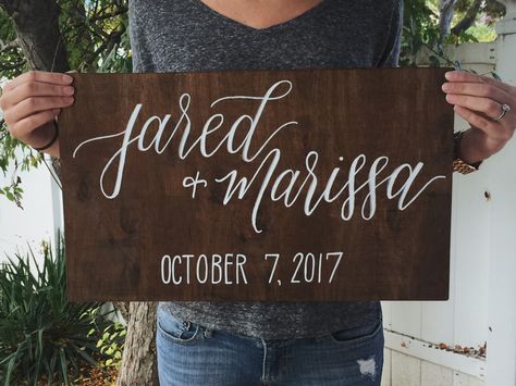 Save the date wooden sign www.signedbym.co Save The Date Sign, Wooden Engagement Signs, Save The Date Signs For Pictures, Engagement Wooden Sign, First Date Engaged Married Sign, Couples Signs Wooden, Wedding Date Sign Wooden, Wood Wedding Signs, Couples Engagement Photos