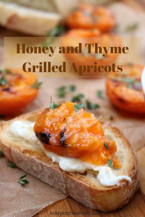 Sweet and tangy Honey and Thyme Grilled Apricots have a savory and bright flavor. They are perfect as a side or as a topper to grilled bread and cheese. Grilled Apricots, Fresh Apricots, Sides Recipes, Quick Food, Potluck Party, Grilled Bread, Burrata Cheese, Tapas Recipes, Foodie Art