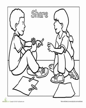 Sharing isn't just caring, it makes the world go round. If someone you know is in need of something you have, it's always a kind gesture to share a little bit of what you have with them, whether that's crayons, advice, or the other Hostess cupcake in the package. #educationdotcom Sharing And Caring Activity For Kids, Sharing Is Caring Images, Preschool Printouts, Preschool Friendship, Manners Books, Islamic Kids Activities, Coloring Worksheets, Preschool Coloring Pages, Daisy Girl Scouts