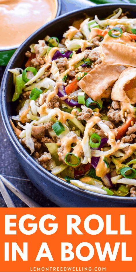 Healthy Chicken Egg Roll In A Bowl, Eggroll In A Bowl Cabbage, Egg Roll In A Bowl With Broccoli Slaw, Healthy Egg Roll In A Bowl Ground Turkey, Crunchy Cabbage Salad With Chicken, Bowl Dinners, Healthy Egg Rolls, Entree Salads, Chinese Appetizers