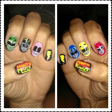 Power Rangers Power Rangers Nail Art, Power Rangers Nails, Power Ranger Nails, Yellow Power Ranger, Nails Artwork, Power Ranger Party, Pretty Fingers, Nail Art Idea, Nails Yellow