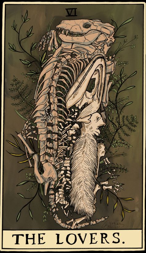 Another design in the tarot card series! I hope to contine making these paleontology based cards! Triassic Cuddle, The Lovers Tarot Card, Dinosaur Posters, The Lovers Tarot, Tattoo Graphic, Paleo Art, Cute Pokemon Wallpaper, Tarot Art, Prehistoric Creatures