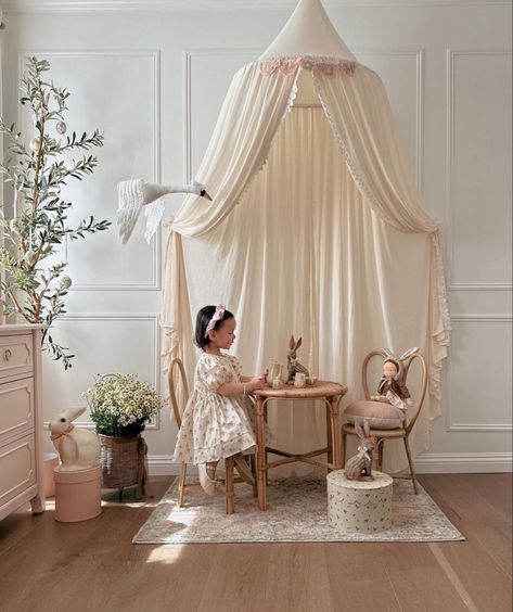 Neutral Princess Bedroom, Coquette Toddler Room, Vintage Princess Nursery, Whimsical Childrens Room, Vintage Girls Room, French Country Nursery, Kids Rooms Inspo, Girls Playroom, Toddler Girl Room