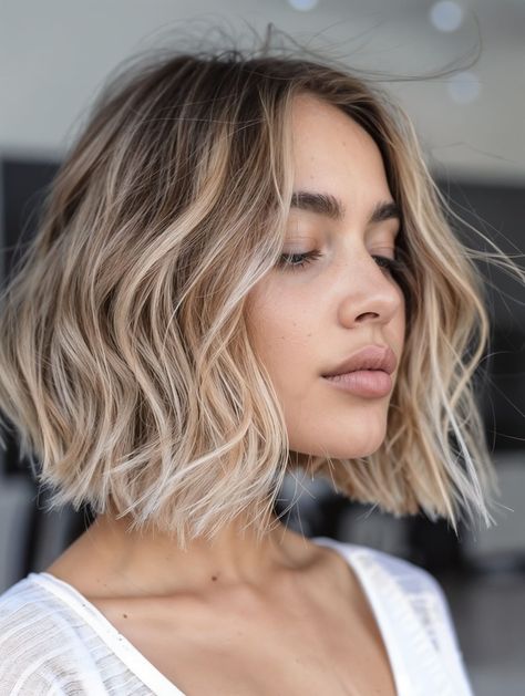 Blond Wavy Bob, Beachy Bob Hairstyles, Beachy Short Hair, Short Hair Round Faces, Collarbone Lob, Toned Down Blonde Hair, Light Summer Hair Color, Short Light Blonde Hair, Bob Beach Waves