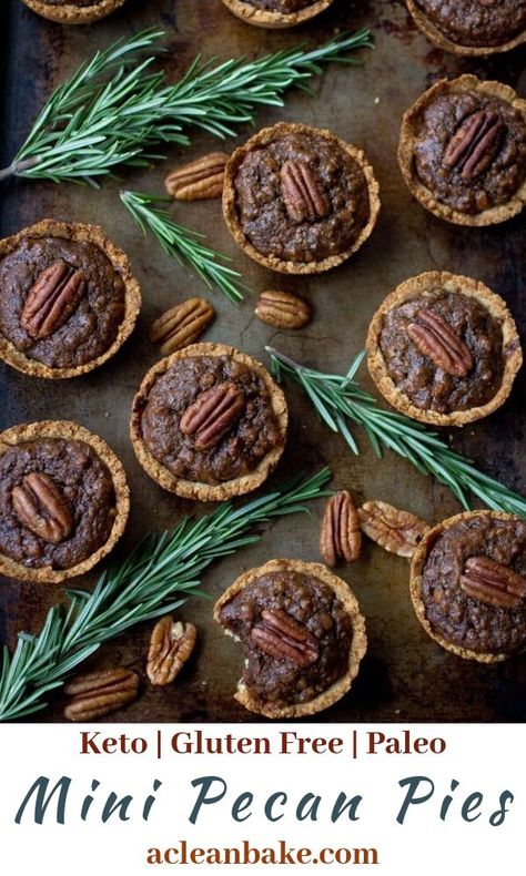 I never thought I would have chosen pecan pie as my desert island pie of choice, yet here we are! Grain free, gluten free and naturally sweetened mini pecan pies that come together after a quick spin in the food processor! These holiday treats are also paleo, dairy free, and low carb/keto. #easyholidaydesserts #minidesserts #partyfood #holidaymenu #glutenfreedessertrecipe #ketodessert #lowcarbrecipes #thanksgivingrecipes #thanksgivingmenu Pecan Tassies, Naturally Sweetened Desserts, Mini Pecan Pies, Pecan Pies, Easy Holiday Desserts, Keto Diet Breakfast, Fall Desserts Easy, Keto Friendly Desserts, Diet Breakfast Recipes