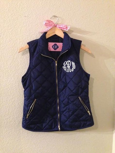 Navy Quilted Monogram Vest | Crystal Faye Monogram Clothes, Monogram Vest, Southern Brands, Bride Gift, Look At You, Fall Winter Outfits, Thong Sandals, Canada Goose, Preppy Style