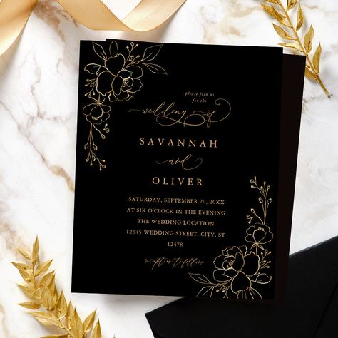 Black Tie Wedding Invitations, Black And Gold Wedding, Gold Wedding Invitation, Black Gold Wedding, Black Wedding Invitations, Black Invitation, Foil Invitations, Gold Wedding Invitations, Black Tie Wedding