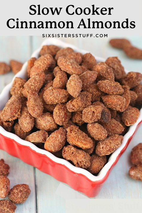 Slow Cooker Cinnamon Almonds Recipe Cinnamon Almonds Recipe, Almonds Recipe, Slow Cooker Ham, Diy Food Gifts, Six Sisters Stuff, Six Sisters, Fall Snacks, Cinnamon Almonds, Snack Mix