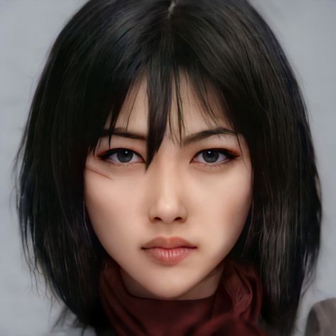 Mikasa Ackerman Haircut Real Life, Mikasa Haircut In Real Life, Mikasa Ackerman Realistic, Mikasa Realistic, Mikasa Real Life, Mikasa Haircut, Attack On Titan Realistic, Mikasa Cosplay, Doll Eye Makeup