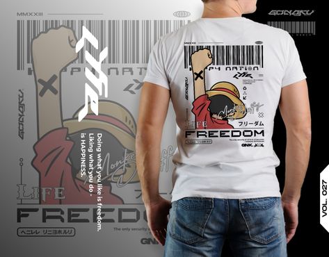 Merch t-shirt with monkey character d. luffy from the one piece anime series who is always cheerful with the freedom of his life. Monkey Character, Screen Printing Studio, Printing Studio, Screen Printed Tshirts, Clothing Business, Shirt Print Design, New Names, T Shirt Printing, Monkey D Luffy