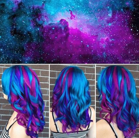 Galaxy hair is the latest Instagram trend that has us double-tapping for hours on end - FASHION Magazine Vivid Hair Color Ideas For Brunettes, Rainbow Hair Dye, Galaxy Hair Color, Blue And Purple Hair, Exotic Hair Color, Mermaid Hair Color, 38th Birthday, Galaxy Hair, Vivid Hair Color