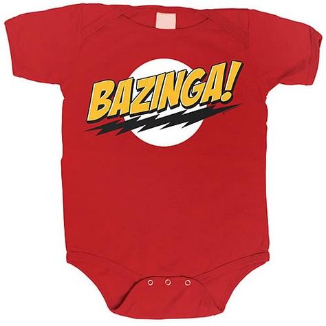 Anime Allstars ~ Give your little one the gift of #TheBigBangTheory with this cute looking Big Bang Theory Bazinga Red Onesie!     A high quality, 100% cotton, and machine washable red onesie, this Big Bang Theory item makes a great gift for the expecting parent. Baby Onsie, Geek Baby, Think Geek, The Big Bang Theory, Red Baby, Dear Future, Everything Baby, Big Band, Big Bang Theory