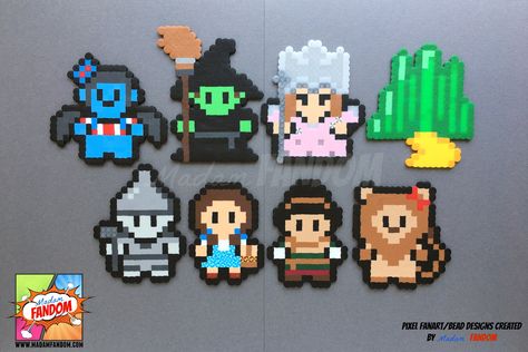 "Our HANDMADE Wizard of Oz magnets make fantastic gifts or party favors that will delight any Oz Fan! ★ Each character is ORIGINAL Madam FANDOM Pixel FanArt! I pride myself on creating my own bead patterns - not relying on pre-made patterns created by others - so that I can offer you a truly unique item to gift to friends, or treat for yourself! M E A S U R E M E N T S  ▪ Characters measure approx. 2 1/3\" - 4\" wide/tall M O R E ∙ D E T A I L S ★ Magnets have a small, heavy-duty magnet glued to Witch Flying, Dorothy Gale, Easy Perler Beads Ideas, Bad Witch, Fuse Bead Patterns, Perler Crafts, Diy Perler Bead Crafts, Good Witch, Diy Perler Beads