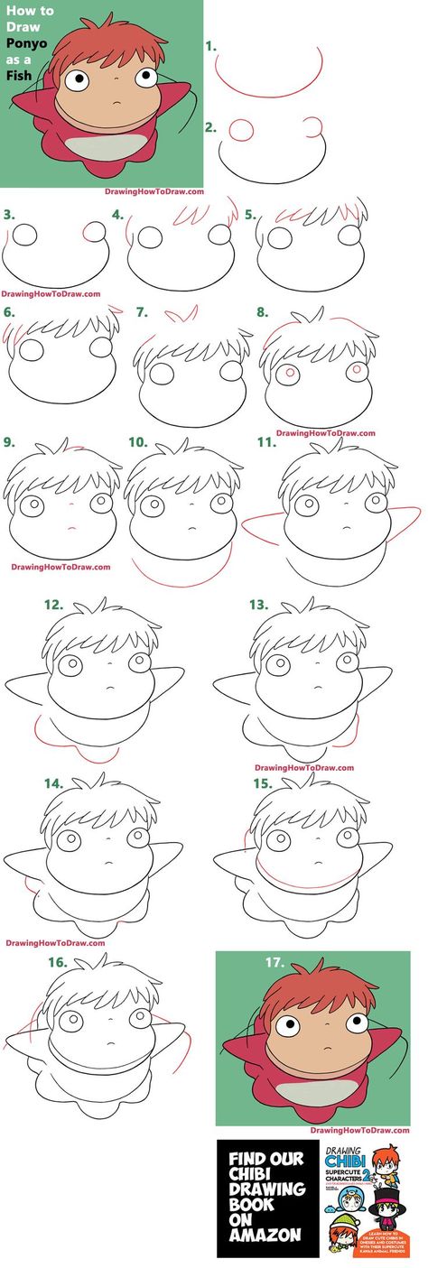 How to draw ponyo fish Ponyo As A Fish, Ghibli Ponyo Drawing, How To Draw Ponyo Studio Ghibli, Studio Ghibli Simple Drawing, Ponyo Cute Drawing, Ponyo Fish Form, Ponyo Easy Drawing, Ponyo Painting Easy, Studio Ghibli Drawing Tutorial