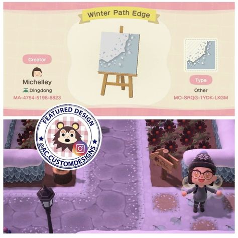 Acnh Winter Path Border, Acnh Path Edge Design, Acnh Holiday Codes, Acnh Qr Codes, Acnh Holiday, Winter Acnh, Path Border, Animal Crossing Codes, Acnh Pattern