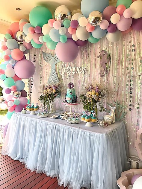 Mermaid Cake Table, Mermaid Kids Party, Mermaid Theme Party Decorations, Mermaid Table Decorations, Mermaid Party Hats, Mermaid Decorations, Boho Mermaid, Mermaid Party Supplies, Mermaid Birthday Party Decorations