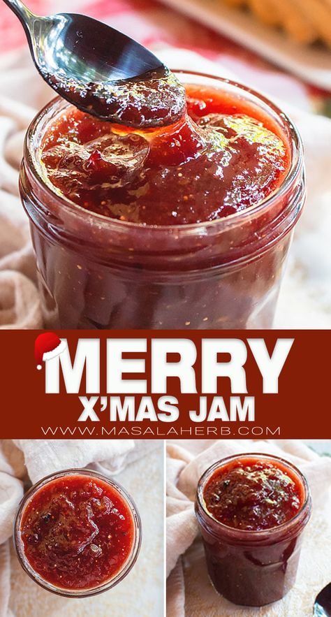 Christmas Jam No Pectin, Christmas Jams And Jellies, Christmas Jam Recipes Homemade, Merry Christmas Jam Recipe, Merry Christmas Jam, Jams And Jelly Recipes, Christmas Jam Recipes, Spiced Christmas Jam, Mixed Fruit Jam