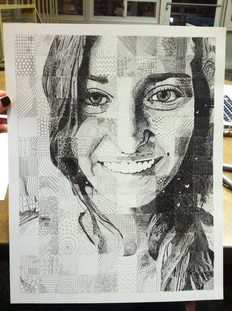 Self portrait - art Grid Portrait, High School Drawing, Self Portrait Drawing, Grid Drawing, Pattern Portrait, Self Portrait Art, Face Pattern, Self Portraits, Year 7