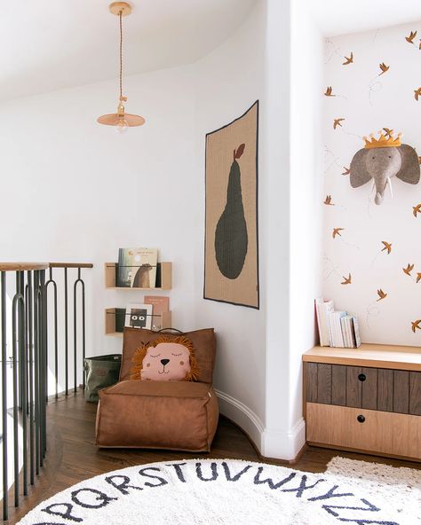 The Playroom at the Top of the Stairs of This Home Is Super Stylish Pink Cabinets, Luxury Kids Bedroom, Top Of Stairs, Modern Playroom, Kids Bedroom Design, Baby's Room, Modern Nursery, Traditional Modern, Kids Bedroom Decor