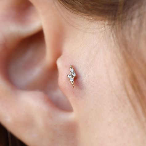 14K Solid Gold Lightning Piercing, Minimalist Tragus Piercing, Gold Stud Piercing, Stud Ear Piercing, Cartilage Piercing, Helix Piercing by Maresuijewelry on Etsy Ear Piercing Cartilage, Piercing Party, Piercing Collection, Unique Ear Piercings, Gold Lightning, Piercing Stud, Stud Piercing, Piercing Tragus, Piercing Cartilage