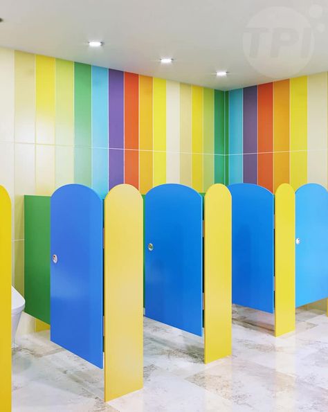 Toilet Door Design, Daycare Bathroom, Kindergarten Classroom Layout, Bathroom Stalls, Cubicle Design, Toilet Doors, Compact Laminate, Toilet Cubicle, Kids Toilet