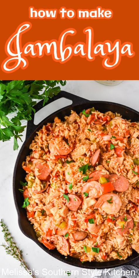 Andouille Sausage And Rice, Crawfish Boil Recipe, Homemade Jambalaya, Jambalaya Recipe Easy, Melissas Southern Style Kitchen, Sausage And Rice, 15 Bean Soup, Cajun Dishes, Chicken Shrimp