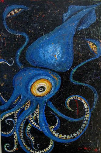 Renee Buchanan Art: Giant squid painting Chalk Sea Animals, Chalk Octopus, Squid Painting, Octopus Pictures, Octopus Painting, Giant Squid, Classroom Treats, Underwater Creatures, Chalk Drawings