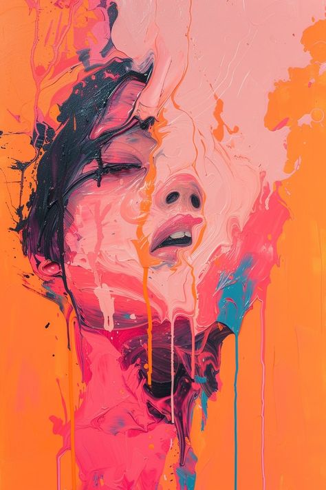 Morphing Faces Art, Contrasting Colors Art, Head Exploding Art, Complementary Colors Art Ideas, Alternative Illustration, Identity Painting, People Abstract, Colourful Palette, Colors Art