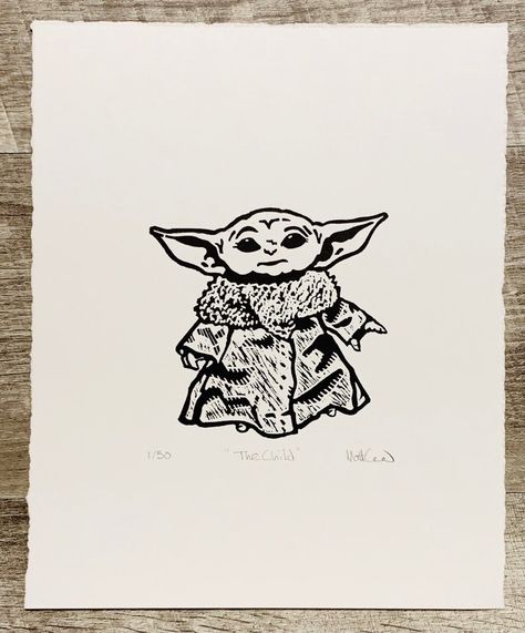 Yoda Star Wars, Linoleum Print, Star Wars Prints, Relief Print, Star Wars Yoda, Star Wars Inspired, Linocut Prints, Baby Star, Linocut