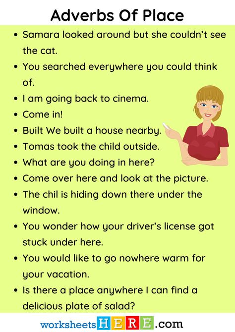 Adverbs Of Place Example Sentences PDF Worksheet For Students - WorksheetsHere.com Adverb Of Place Worksheets, Adverb Of Place, Summer Bucket List, Summer Bucket, The Window, A House, Vocabulary, Bucket List, Click Here