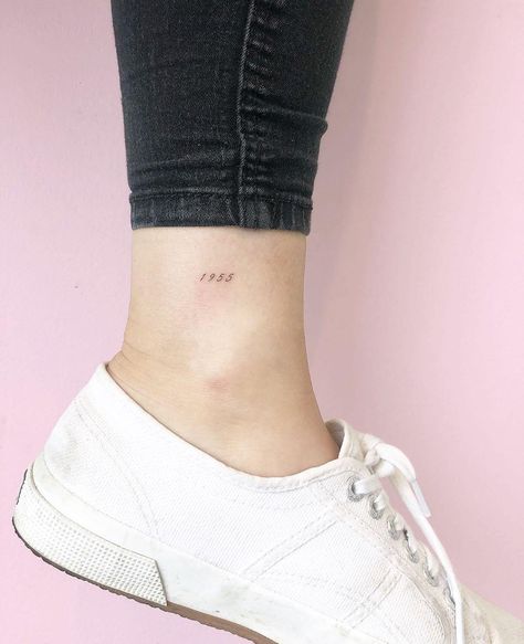 1955 tattoo by @joannamroman - Tattoogrid.net Ankle Tattoo Designs, Number Tattoo, Number Tattoos, Explore Tattoo, Cute Tiny Tattoos, Minimalist Tattoos, Tattoo Meaning, Marlon Brando, Ankle Tattoo