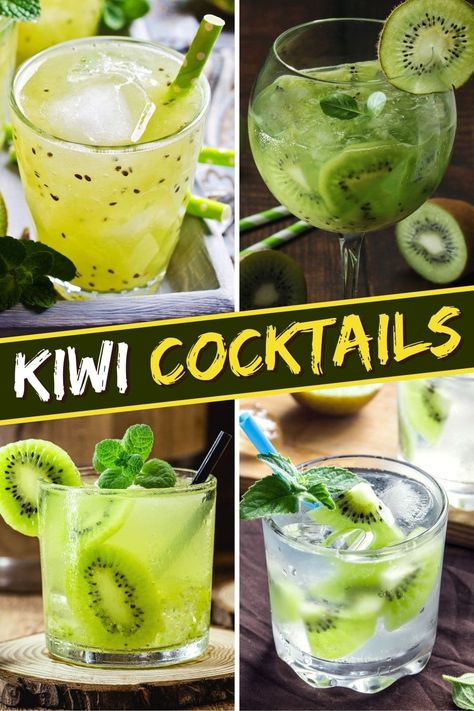 Kiwi Alcoholic Drink, Kiwi Drinks Alcohol, Kiwi Cocktail Recipes, Kiwi Cocktails, Cocktail Specials, Kiwi Cocktail, Kiwi Drink, Refreshing Drinks Alcohol, Prosecco Punch